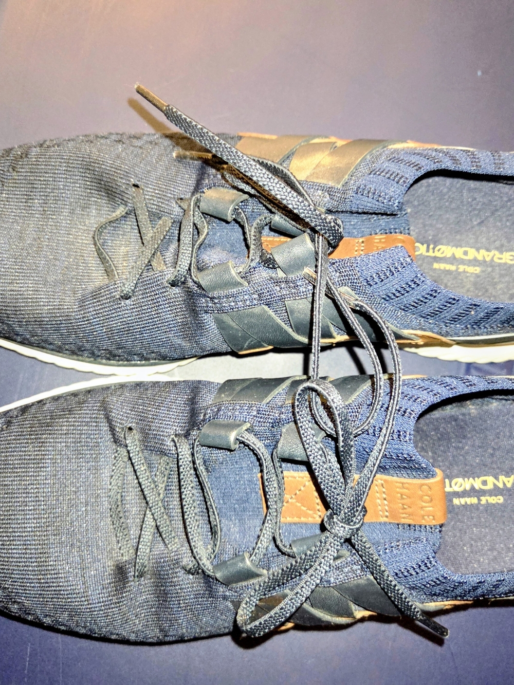 Cole Haan GrandMotion Woven Stitchlite Navy Blue Leather Trim Sneakers C27735.